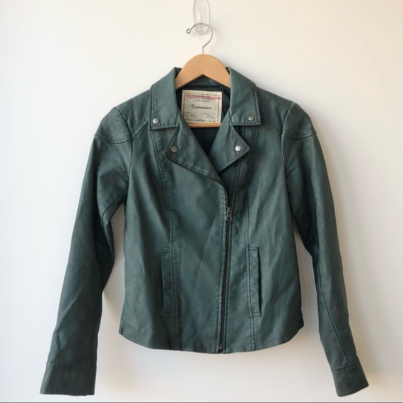Anthropologie Cartonnier Vegan Leather Asymmetrical Zip Jacket w/ Pockets - Sz 2 - Picture 1 of 11